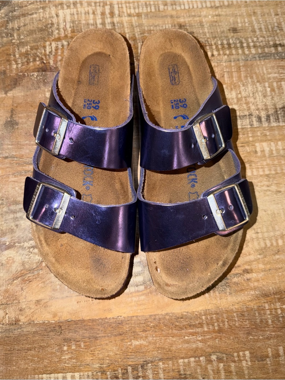 Women’s Birkenstock Iridescent Purple Double-Buckle Sandals size 8.